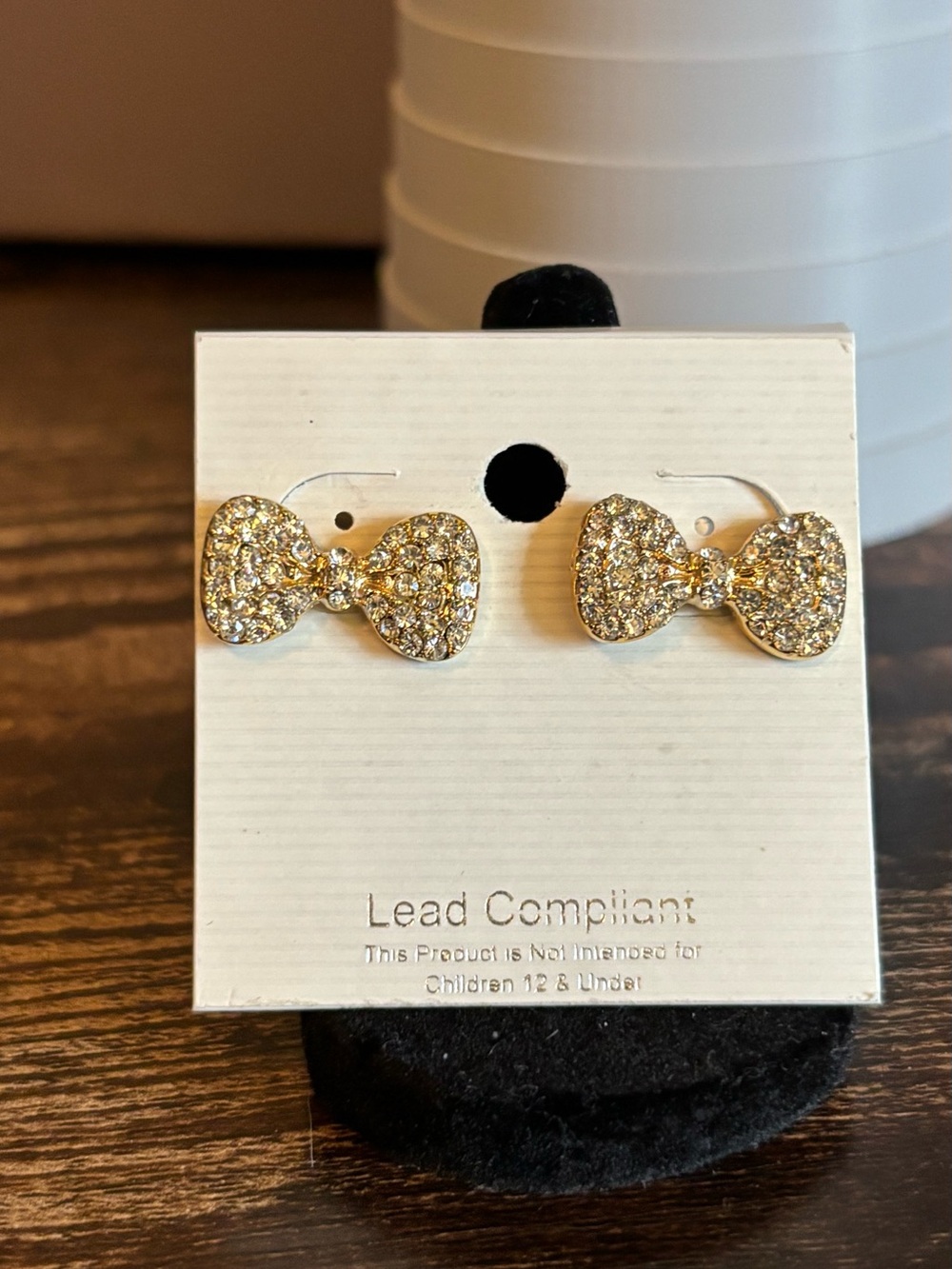 Gold Tone Bow Crystal Stud Earrings